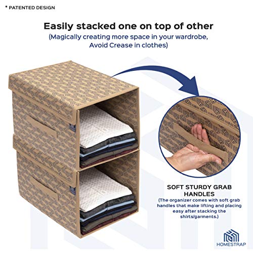 HomeStrap Printed Stackable Shirt Organizer with Cover Lid- Beige Pack of 1 - Image 4