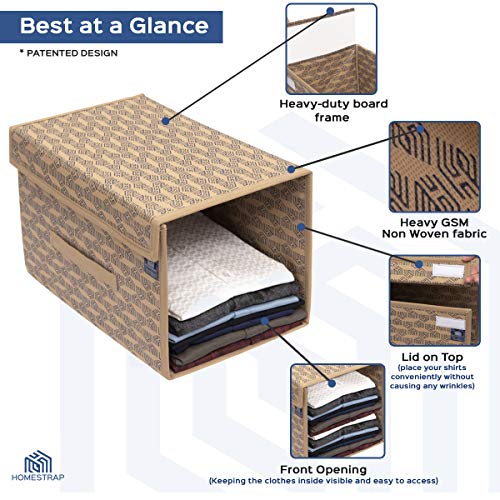 HomeStrap Printed Stackable Shirt Organizer with Cover Lid- Beige Pack of 1 - Image 2