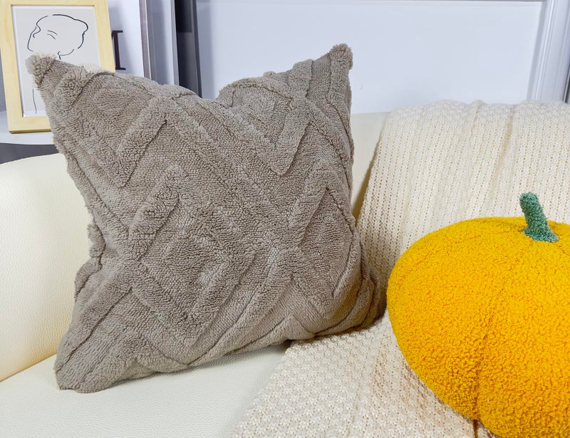 DRNOU Set of 2 Faux Fur Grey Taupe Throw Pillow Covers 18x18 Soft Checkborad Pattern Decorative Boho Pillow Cover Case Cushion Cover for Sofa Couch Bed Livingroom Farmhouse Modern Accent - Image 3