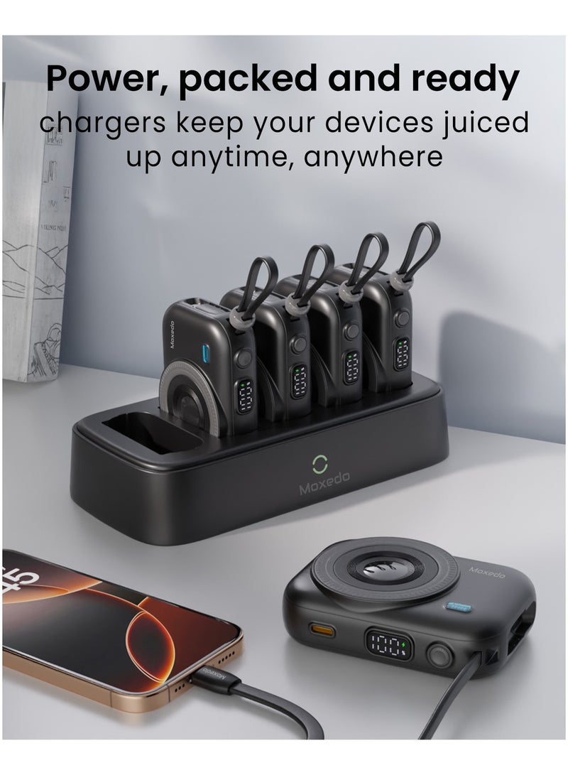 Moxedo باور بانك موكسييدو كومبو 5x 10,000 مللي أمبير مع قاعدة شحن 22.5 واط توصيل الطاقة شحن سريع USB-C عرض بطارية رقمي مع كابل Type-C مدمج / كابل لايتنينغ (أسود) - Image 2