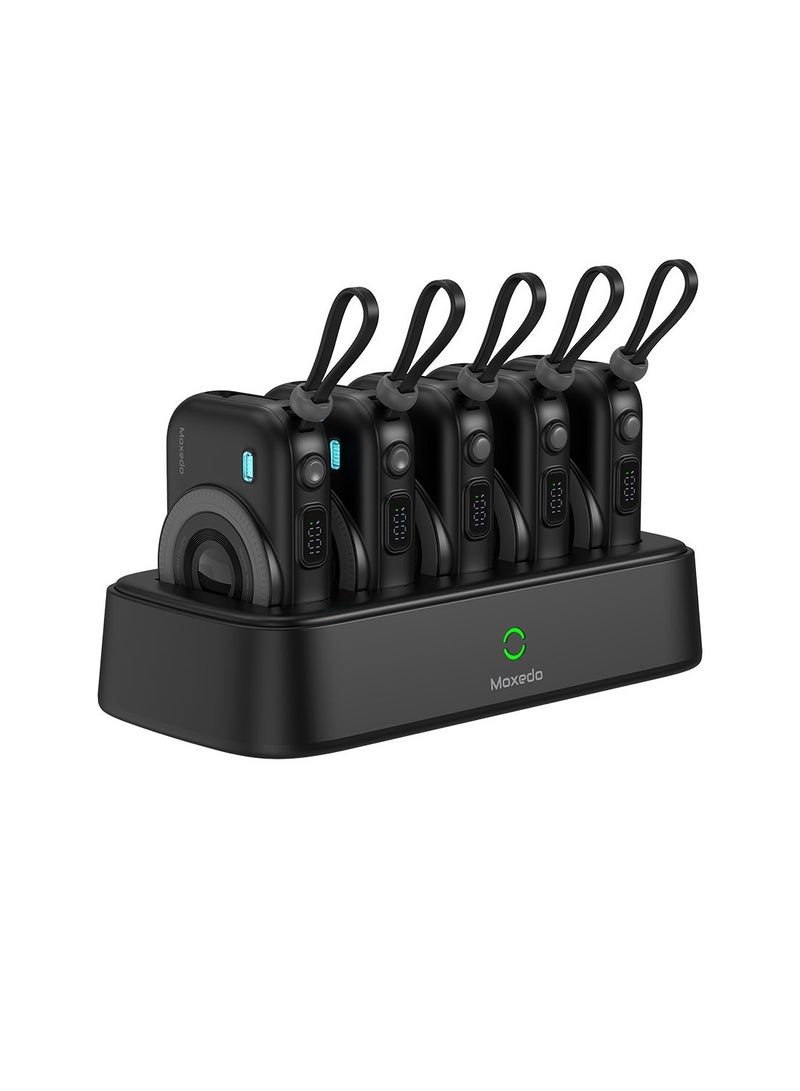 Moxedo باور بانك موكسييدو كومبو 5x 10,000 مللي أمبير مع قاعدة شحن 22.5 واط توصيل الطاقة شحن سريع USB-C عرض بطارية رقمي مع كابل Type-C مدمج / كابل لايتنينغ (أسود) - Image 1