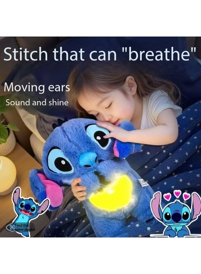 Stitch Premium Breathing Simulation Plush Toy Musical Lullaby Night Light Soothing Doll Rechargeable Baby Sleep Companion Ideal Gift for Babies and Boys（Blue 30CM） - Image 4