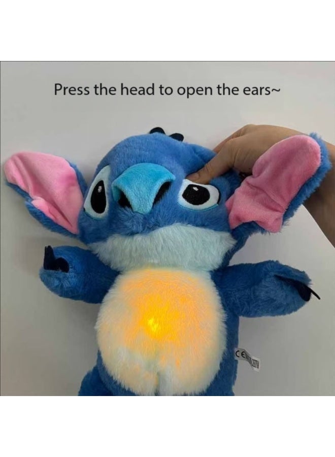 Stitch Premium Breathing Simulation Plush Toy Musical Lullaby Night Light Soothing Doll Rechargeable Baby Sleep Companion Ideal Gift for Babies and Boys（Blue 30CM） - Image 3