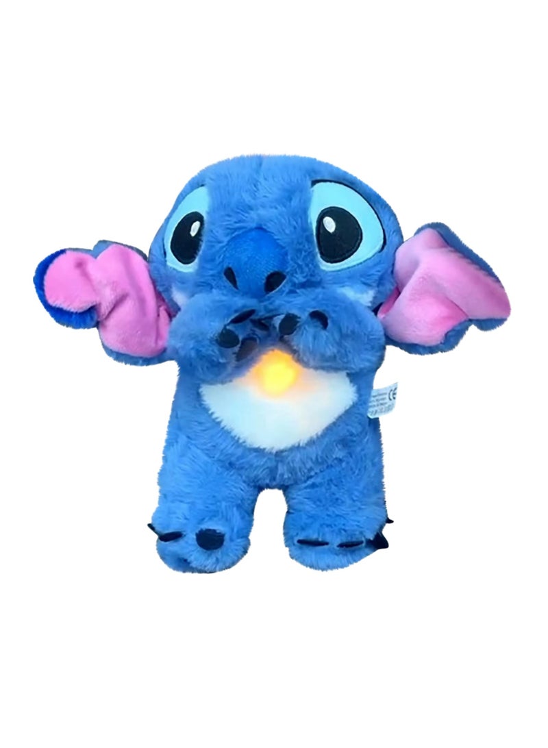 Stitch Premium Breathing Simulation Plush Toy Musical Lullaby Night Light Soothing Doll Rechargeable Baby Sleep Companion Ideal Gift for Babies and Boys（Blue 30CM） - Image 1