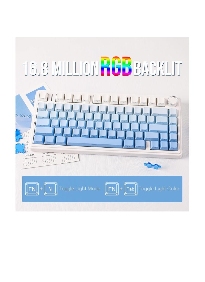 AULA F75 Gasket Mechanical Keyboard, 75% Wireless Hot Swappable Gaming Keyboard with Five-Layer Padding&Knob, Bluetooth/2.4GHz/USB-C, RGB (Blue Gradient, LEOBOG Reaper Switch)