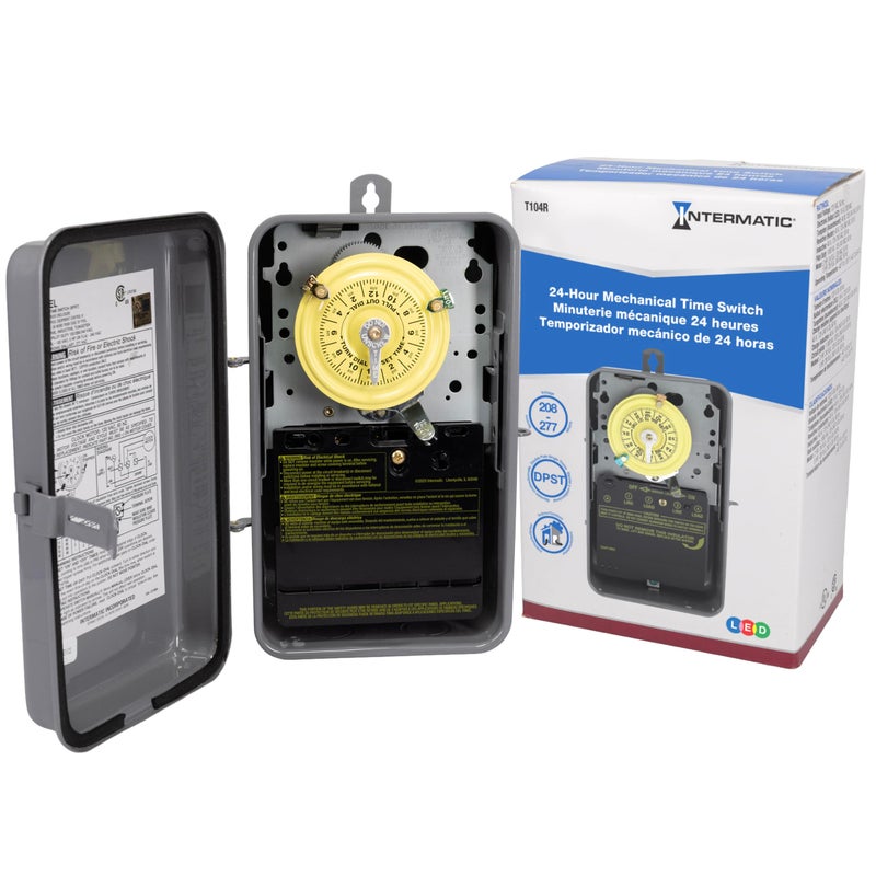 Intermatic T104R 24 Hour Mechanical Timer Switch 208277 VAC DPST Type 3R IndoorOutdoor Metal Enclosure HeavyDuty Manual Override 40 Amp Ideal for Lights Pumps Fans and HVAC Systems