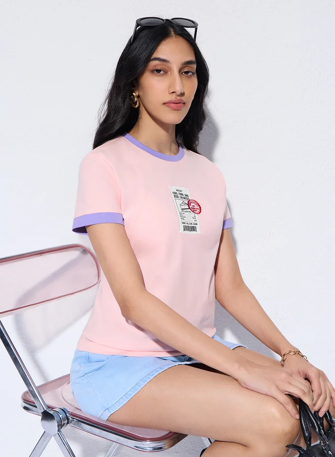 ذا سوليد ستور Pink Ringer T-Shirt with Badge Detail