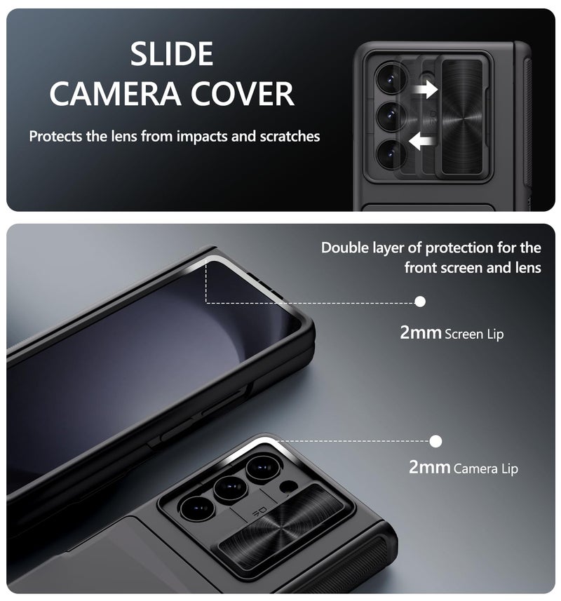 GBEE for Samsung Galaxy Z Fold 5 Case with Kickstand & Screen Protector & Card Holder & Sliding Camera Cover & Hinge Protection, Durable Rugged Stand Wallet Phone Case for Galaxy Z Fold 5 2023, Black - Image 5