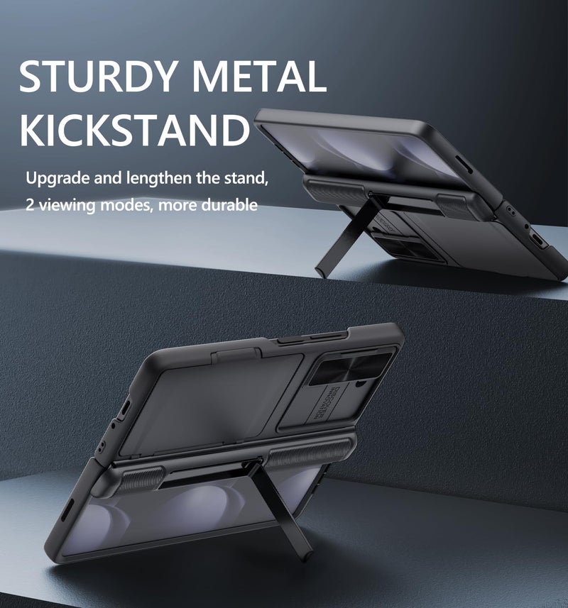 GBEE for Samsung Galaxy Z Fold 5 Case with Kickstand & Screen Protector & Card Holder & Sliding Camera Cover & Hinge Protection, Durable Rugged Stand Wallet Phone Case for Galaxy Z Fold 5 2023, Black - Image 4