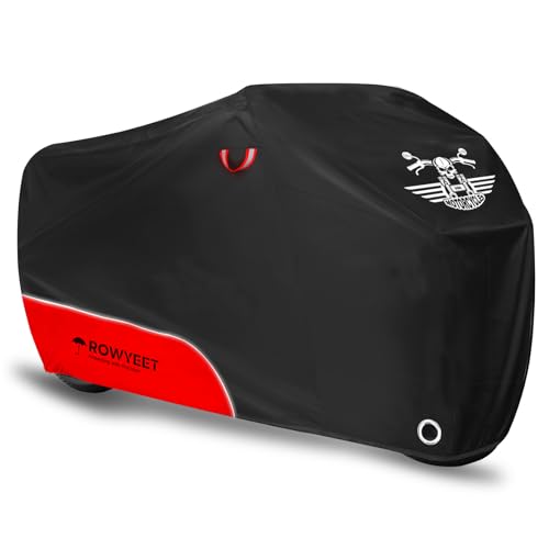 ROWYEET Motorcycle Cover Waterproof Outdoor Storage with LockHoles Storage Bag Night Reflective Design Heavy Duty Protection Powersports Vehicle Covers Fits up to 965116 420D Red 965 - Image 1