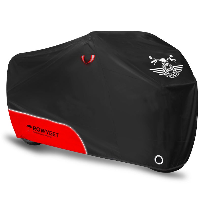 ROWYEET Motorcycle Cover Waterproof Outdoor Storage with LockHoles Storage Bag Night Reflective Design Heavy Duty Protection Powersports Vehicle Covers Fits up to 965116 420D Red 965 - Image 2