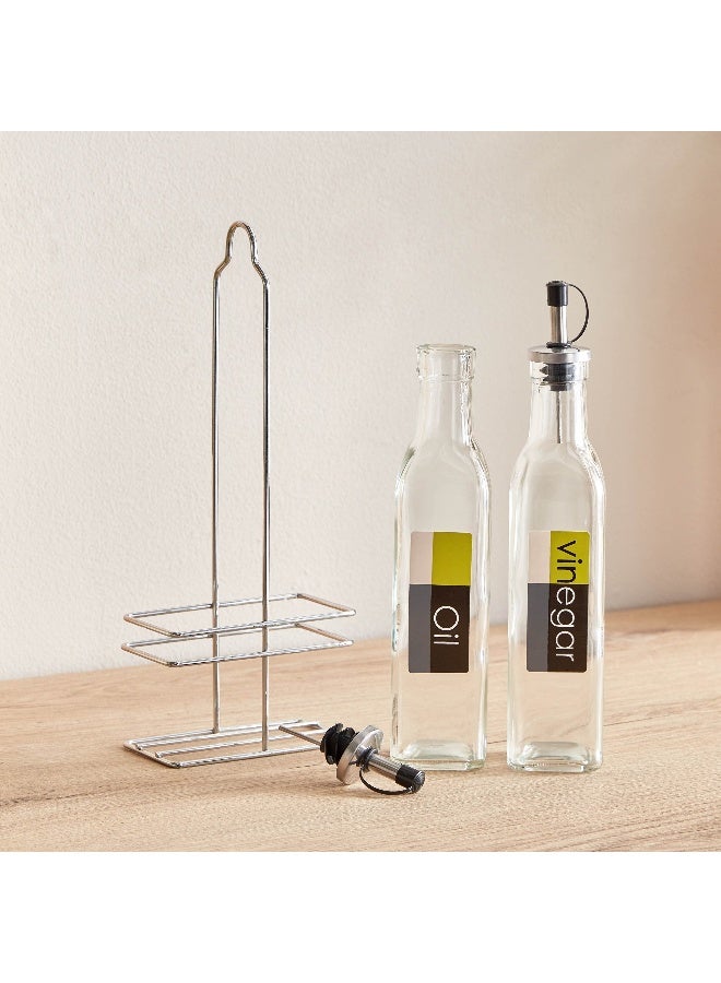 Home Box Essential 2-Piece Vinegar and Oil Bottle Set with Stand 11.7 x 28.7 x 6.3 cm - Image 3