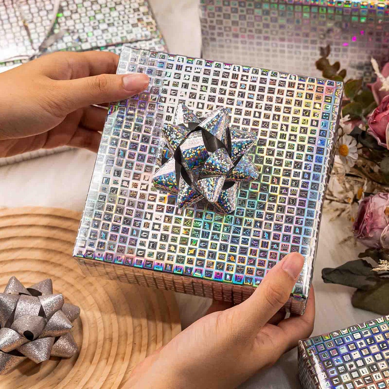 Merture 17 In X 32.8 Ft (46.5 sq.ft.) Holographic Wrapping Paper Roll, Silver Blocks Gift Wrap with Animals for Wedding, Birthday, Christmas, Mother's Day, Bridal Shower, Easter - Image 2