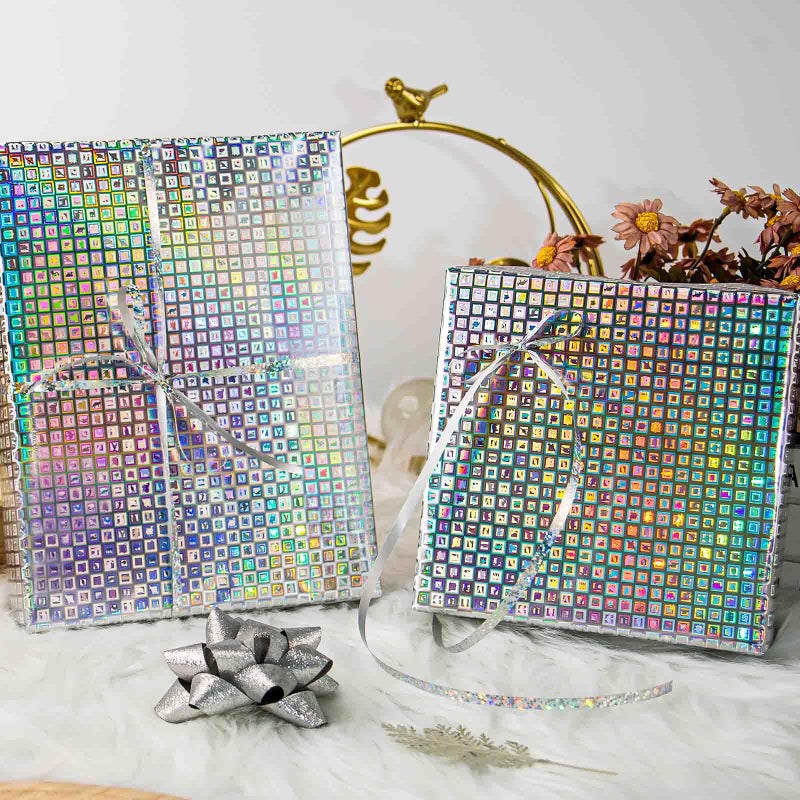 Merture 17 In X 32.8 Ft (46.5 sq.ft.) Holographic Wrapping Paper Roll, Silver Blocks Gift Wrap with Animals for Wedding, Birthday, Christmas, Mother's Day, Bridal Shower, Easter - Image 4