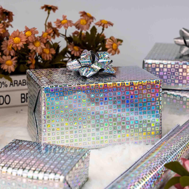 Merture 17 In X 32.8 Ft (46.5 sq.ft.) Holographic Wrapping Paper Roll, Silver Blocks Gift Wrap with Animals for Wedding, Birthday, Christmas, Mother's Day, Bridal Shower, Easter - Image 5
