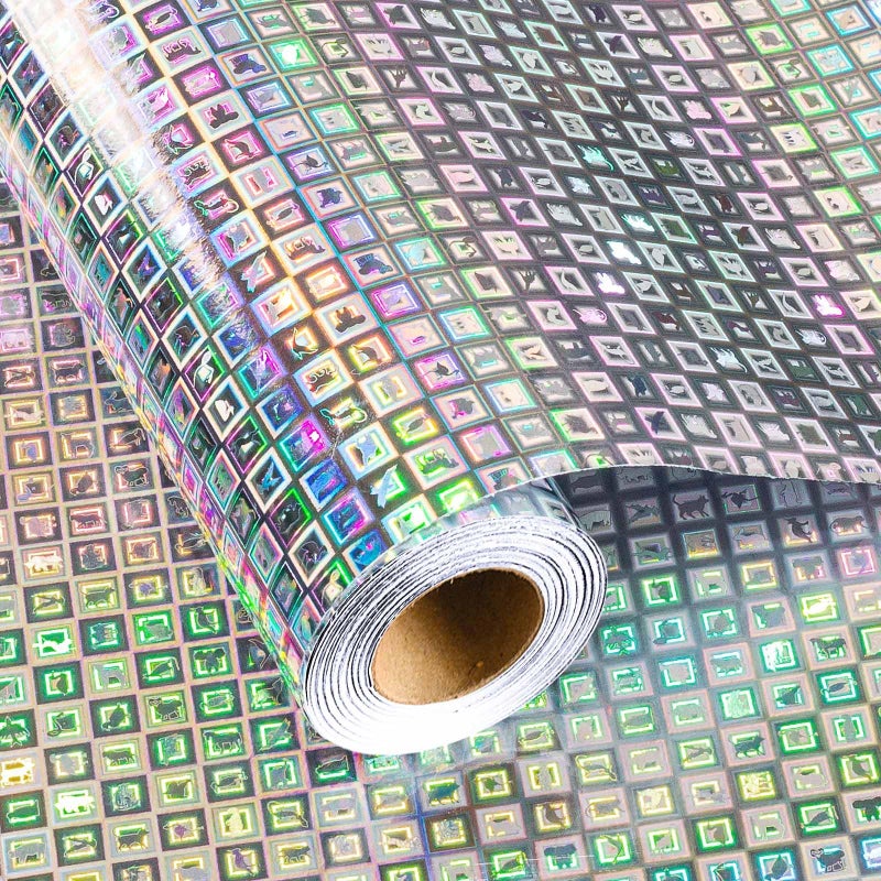 Merture 17 In X 32.8 Ft (46.5 sq.ft.) Holographic Wrapping Paper Roll, Silver Blocks Gift Wrap with Animals for Wedding, Birthday, Christmas, Mother's Day, Bridal Shower, Easter - Image 1