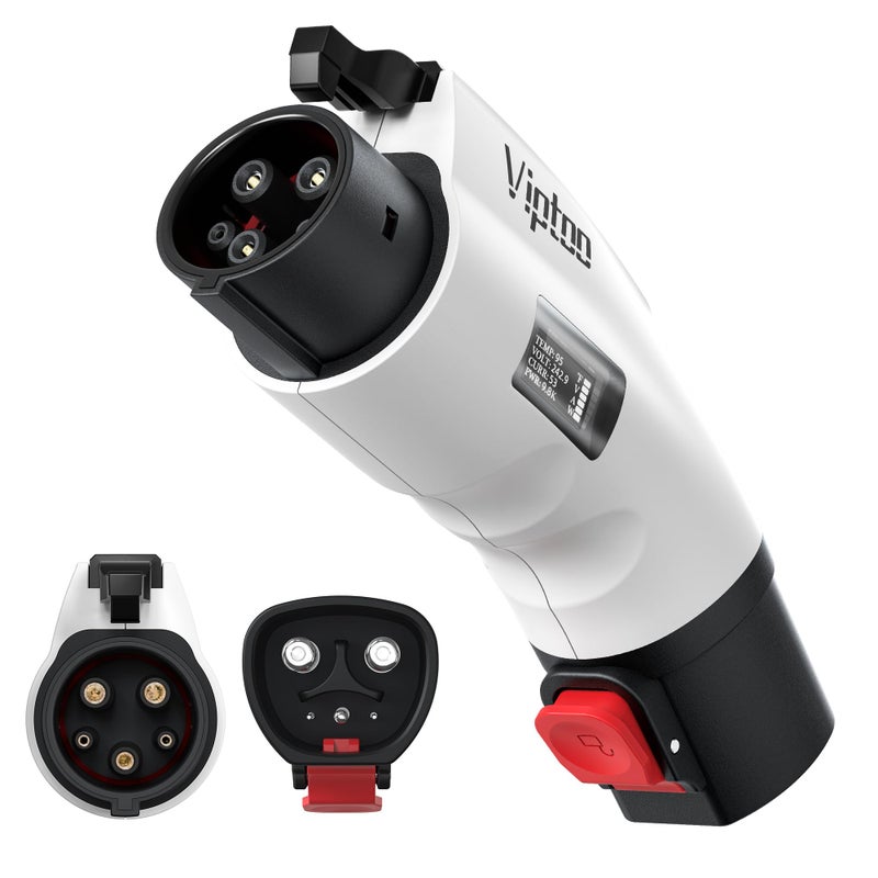 VIPTOO for Tesla to J1772 Adapter with Screen Display Only to J1772 60Amp 250V Converter with PressLock Compatible with Tesla Charger Connectors DestinationMobile Chargers