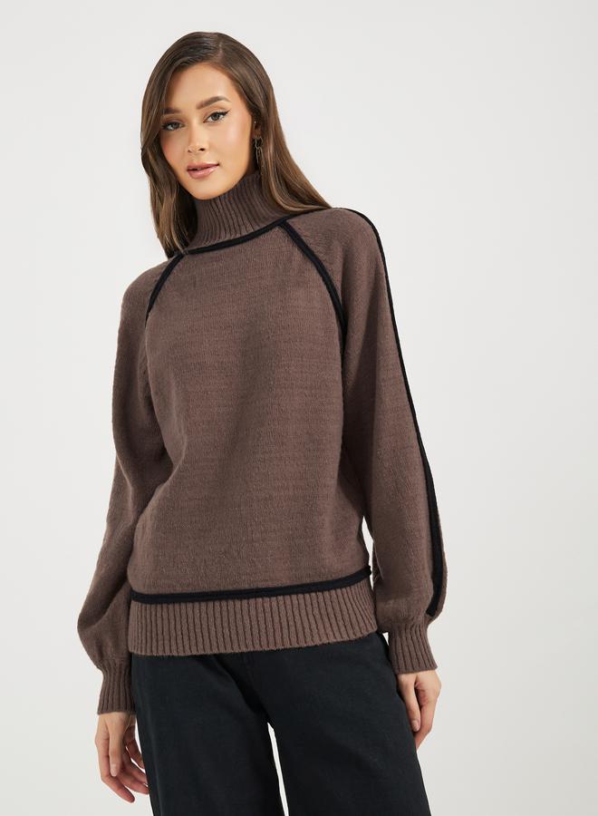 Styli Turtle Neck Knit Top with Balloon Sleeves  - Image 1
