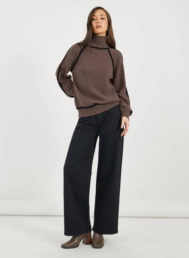 Styli Turtle Neck Knit Top with Balloon Sleeves