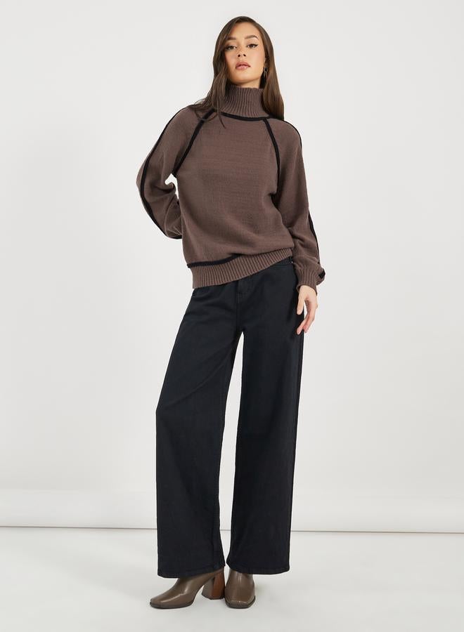 Styli Turtle Neck Knit Top with Balloon Sleeves  - Image 2