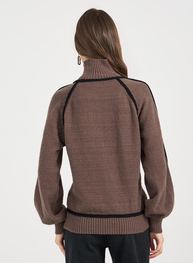 Styli Turtle Neck Knit Top with Balloon Sleeves  - Image 4
