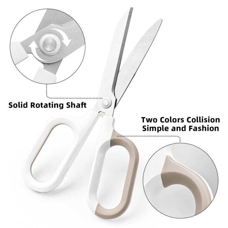 EZWORK Multipurpose Scissors, Comfort-Grip Handles Sharp Scissors for Office Home School Craft Sewing Fabric Supplies (7", White-1) - Image 3