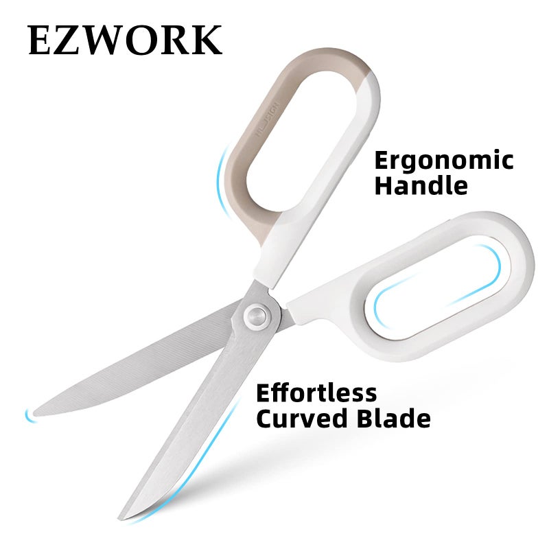 EZWORK Multipurpose Scissors, Comfort-Grip Handles Sharp Scissors for Office Home School Craft Sewing Fabric Supplies (7", White-1) - Image 2