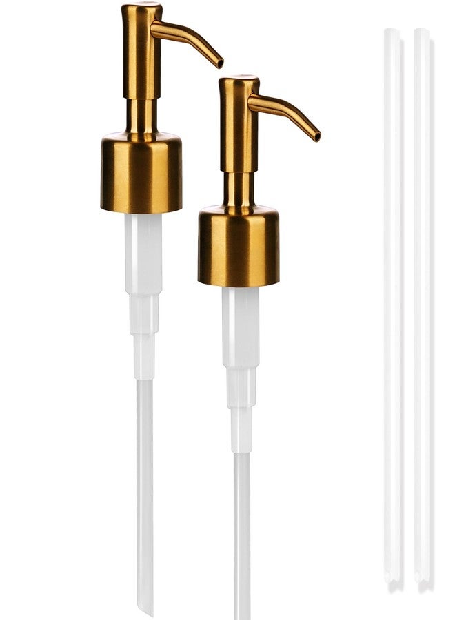 Amolliar Amoliar Mason Jar Liquid Soap Dispenser Lid, Stainless Steel Replacement Pump, Cute Farmhouse Decor for Dish Soap, Lotion, Hand Soap, Refillable Soap Pump, Golden 2 Pack, Waterproof Label, 2 Long Tube - Image 1
