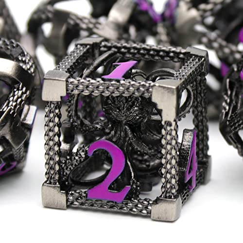 HNCCESG DND Dice for Dungeons and Dragons Polyhedral Dice Set Metal Role Playing DD Dice HNCCESG Hollow Cthulhu Gaming for Table Game RPG Purple Number - Image 5