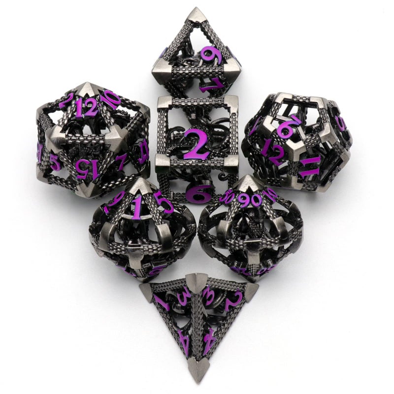 HNCCESG DND Dice for Dungeons and Dragons Polyhedral Dice Set Metal Role Playing DD Dice HNCCESG Hollow Cthulhu Gaming for Table Game RPG Purple Number - Image 3