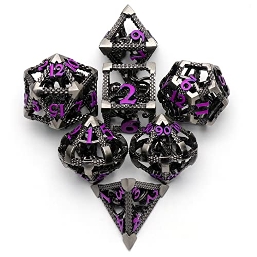 HNCCESG DND Dice for Dungeons and Dragons Polyhedral Dice Set Metal Role Playing DD Dice HNCCESG Hollow Cthulhu Gaming for Table Game RPG Purple Number - Image 1