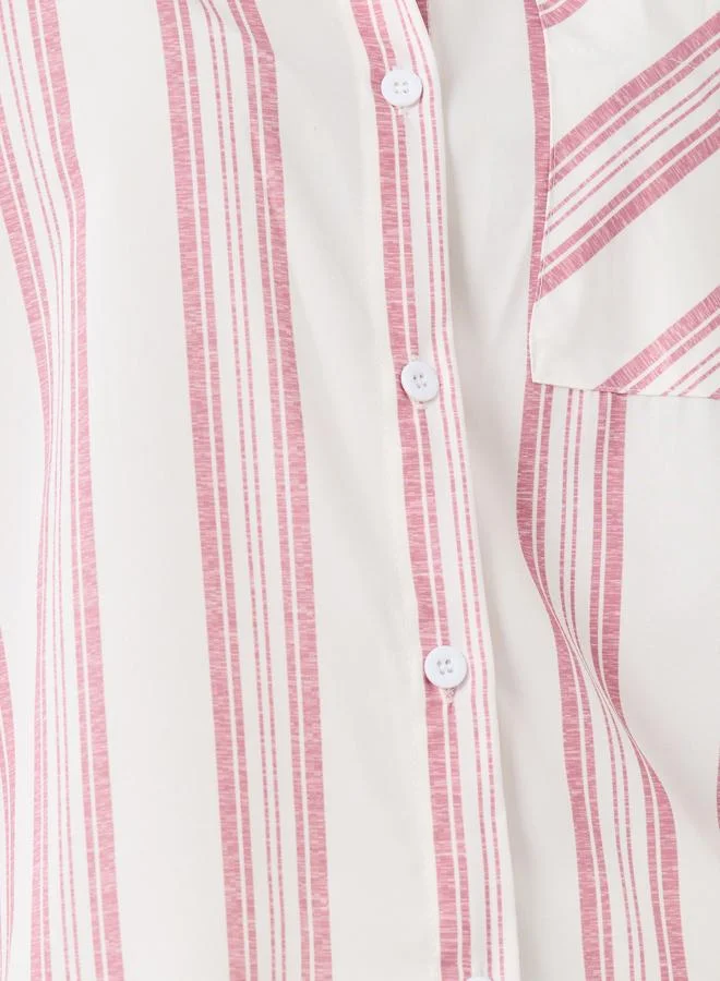 Take Two Take Two Striped Long Sleeve Oversized Shirt with Chest Pocket