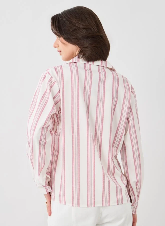 Take Two Take Two Striped Long Sleeve Oversized Shirt with Chest Pocket