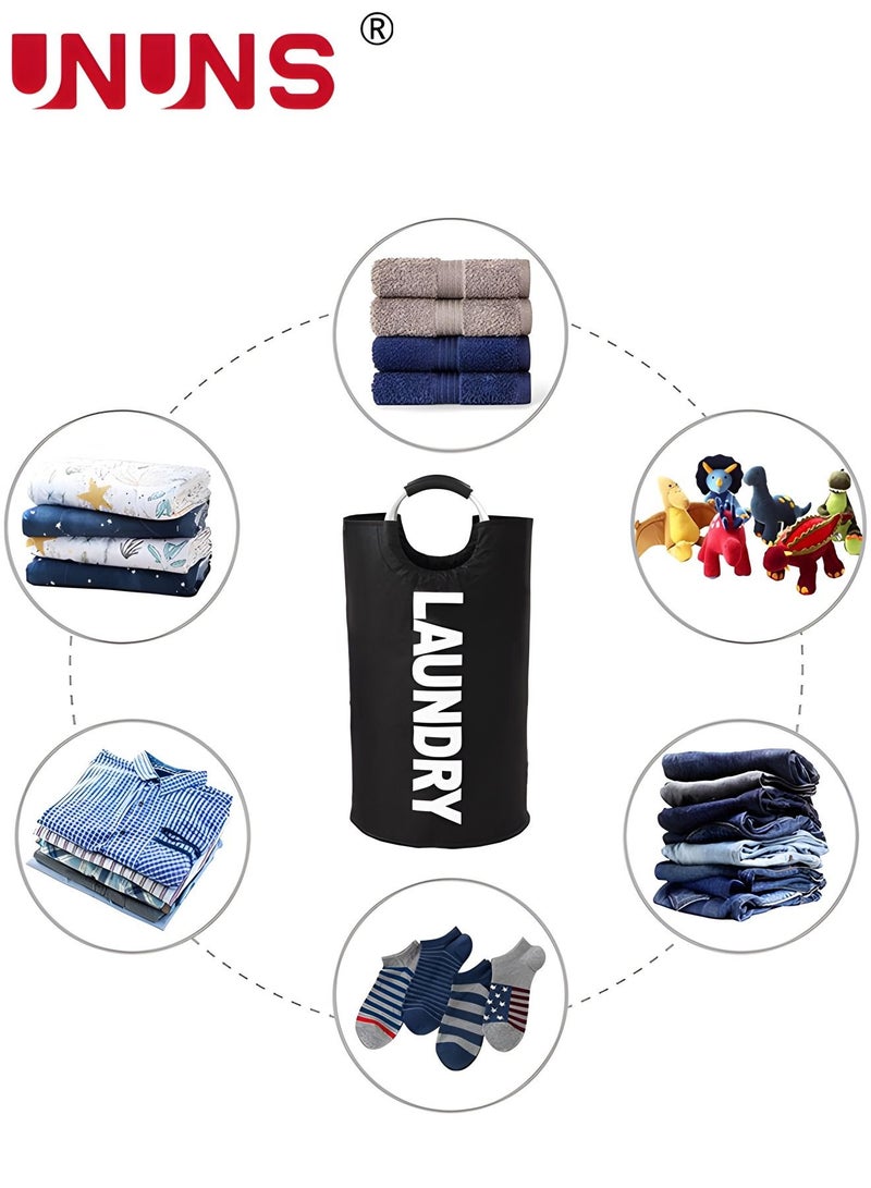 UNUNS 90L Large Laundry Basket, Freestanding Waterproof Laundry Hamper, Collapsible Folding Tall Clothes Hamper, Laundry Bags for Heavy-Duty Use with Foam Protected Aluminum Handles for Dorm, Family, Travel - Image 3