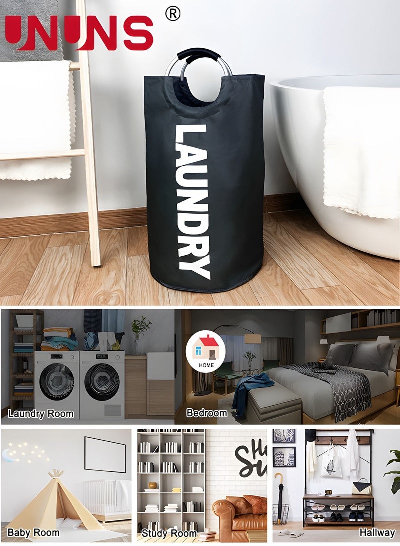 UNUNS 90L Large Laundry Basket, Freestanding Waterproof Laundry Hamper, Collapsible Folding Tall Clothes Hamper, Laundry Bags for Heavy-Duty Use with Foam Protected Aluminum Handles for Dorm, Family, Travel - Image 5