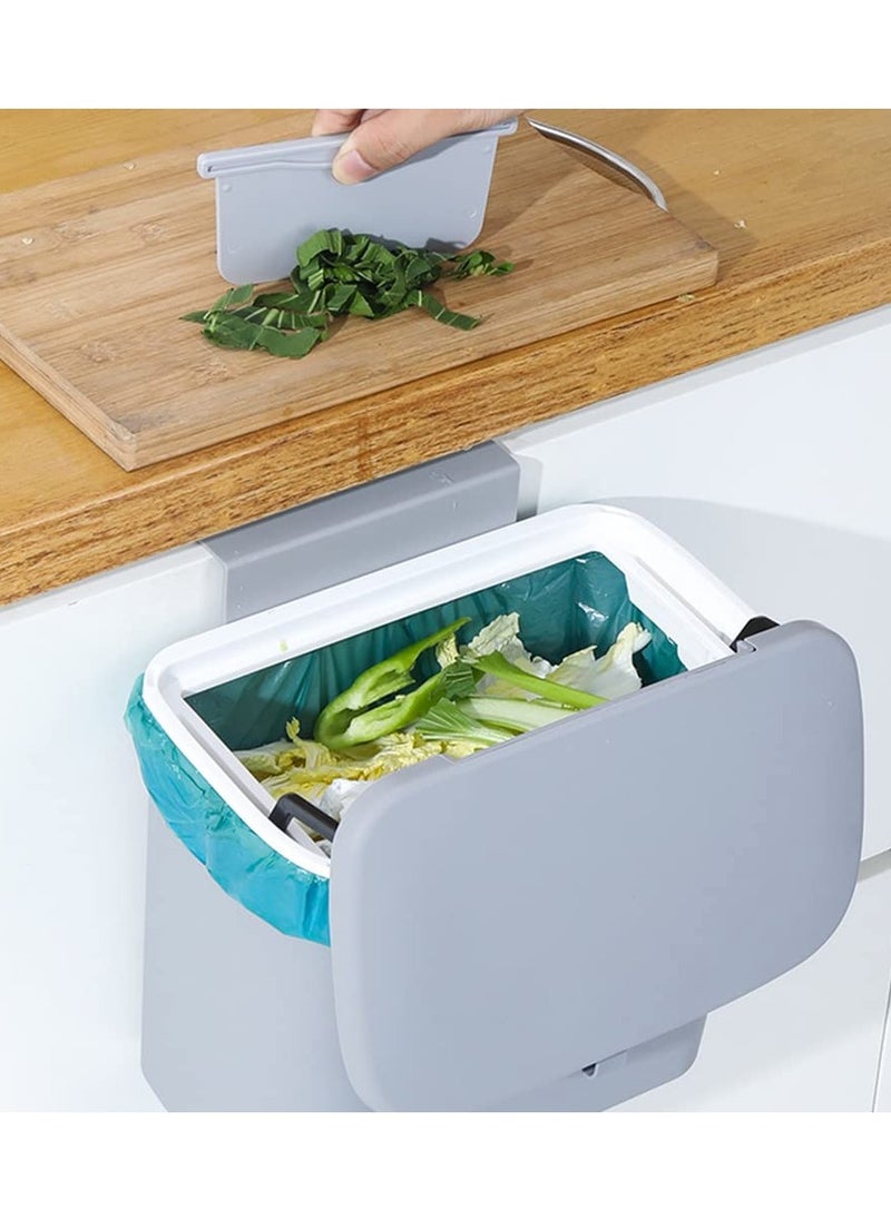 Cuken Small Kitchen Hanging Trash Can 7L with Lid, Garbage Can Home Waste Bin Domestic Bin for Bathroom Office Bedroom Kitchen Gray  - Image 3