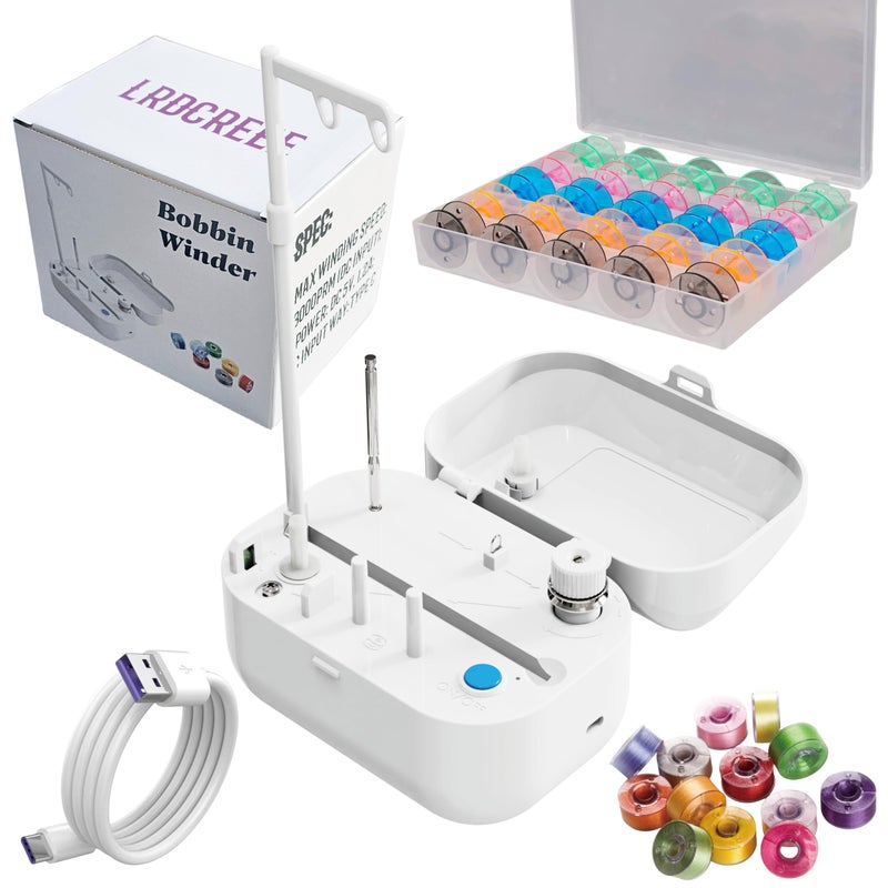 LRDCREEE Automatic Bobbin Winder Bobbin Winding Machine with Auto Stop Sensor, Large Spool Thread Holder and Extra 25 Pcs Class 15 Bobbins for Sewing Machine Thread Winding Use - Image 1