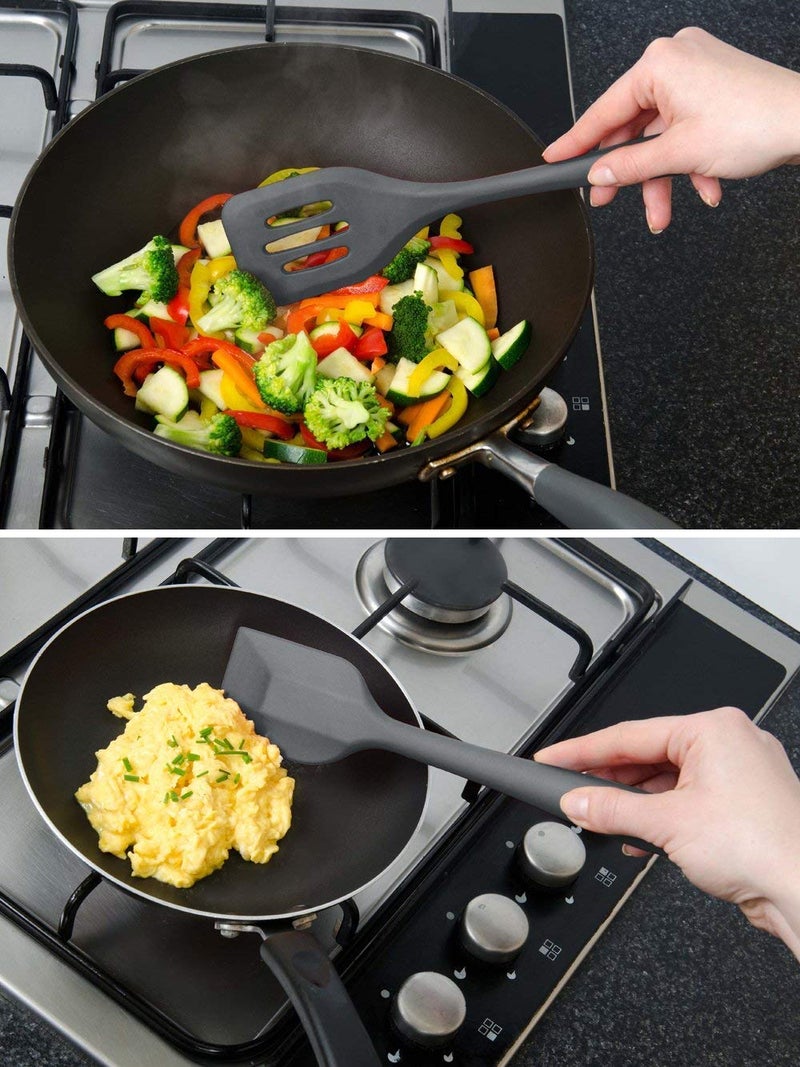 FS COOL 5Pcs Silicone Cooking Utensils Set Kitchen Tool Set Kitchen Utensils Colorful Kitchen Gadgets for Mixing Cooking and Baking Black - Image 4