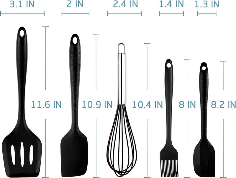 FS COOL 5Pcs Silicone Cooking Utensils Set Kitchen Tool Set Kitchen Utensils Colorful Kitchen Gadgets for Mixing Cooking and Baking Black - Image 2