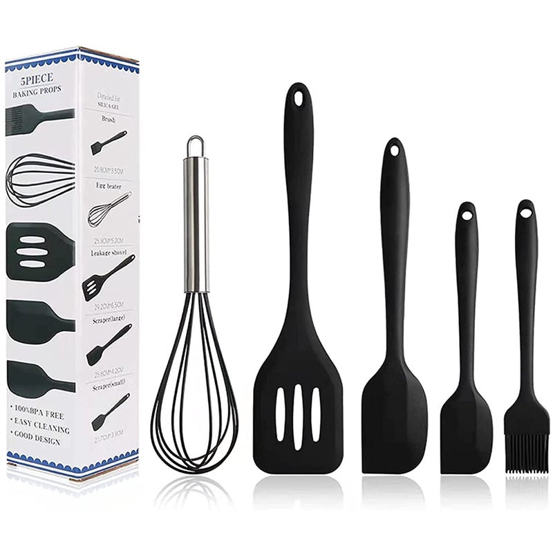 FS COOL 5Pcs Silicone Cooking Utensils Set Kitchen Tool Set Kitchen Utensils Colorful Kitchen Gadgets for Mixing Cooking and Baking Black - Image 1