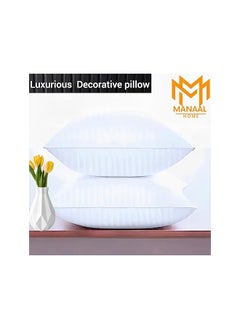 MANAAL HOME MANAAL HOME | Microfiber Hotel Quality Cushion Filler Pair| Set of 2-piece | - 45 x 45 CM | With filling of 500 grams each Cushion filler for Home & Office Use Throw Pillow | White Stripe (45 x 45, 2)  - Image 3