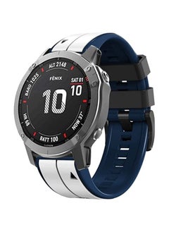 fenix Band For Garmin Fenix 6 Pro 22mm Silicone Sports Two-Color Watch (White+Dark Blue)  - Image 1