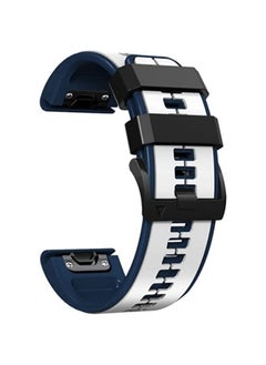 fenix Band For Garmin Fenix 6 Pro 22mm Silicone Sports Two-Color Watch (White+Dark Blue)  - Image 2