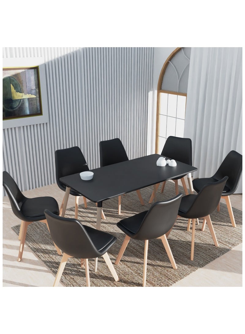 Mahmayi Cenare 9-Piece Dining Set for Kitchen, 160 X 80 Dining Table With 8 X PU Dining Chair - Black - Image 1