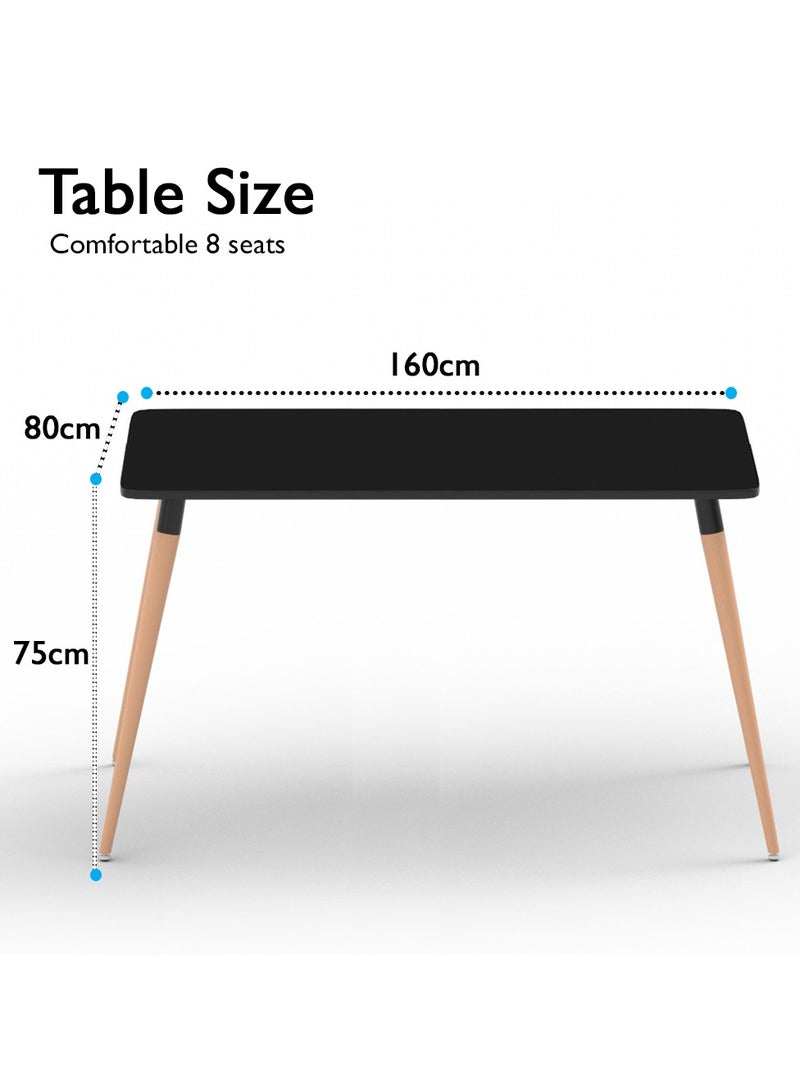 Mahmayi Cenare 9-Piece Dining Set for Kitchen, 160 X 80 Dining Table With 8 X PU Dining Chair - Black - Image 4