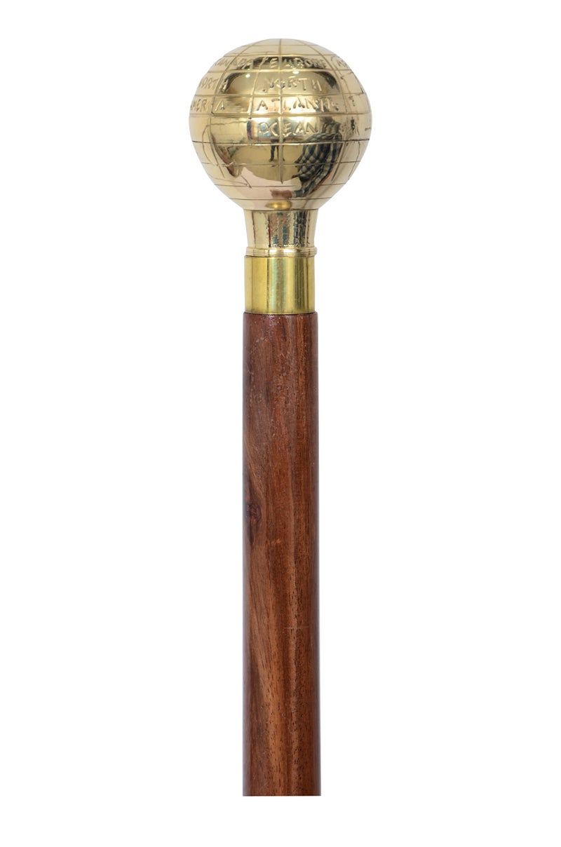 Aasiya Nautical عصا مشي رأس الكرة الأرضية من النحاس الصلب - عصا خشبية على طراز فيكتوري للرجال والنساء - عصا مصممة بمقبض نحاسي مصنوعة يدويًا لهواة الجمع وكبار السن - Image 2