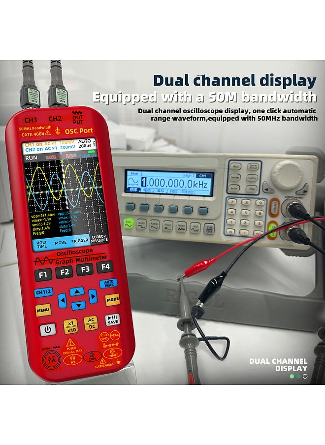 BSIDE - 3in1 Oscilloscope Multimeter Signal Source 3.98inch TFT Display Oscope Meter Handheld Oscilloscope 50Mhz Bandwidth 250MSa/s Sampling Rate Dual Channel Oscillometer - Image 1