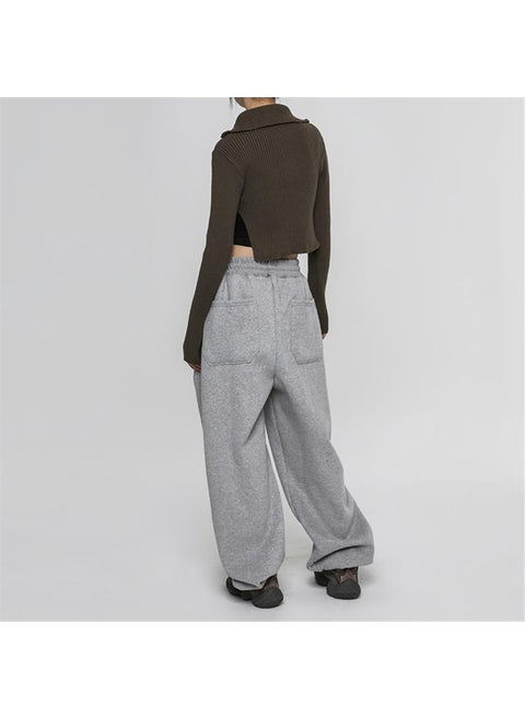 2024 Womens Casual Drawstring Joggers Spring Autumn Grey (fleece-lined)
