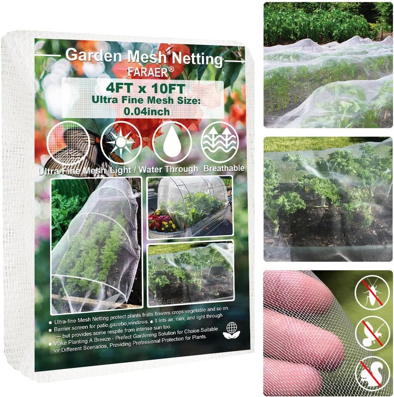 FARAER Garden Netting, Plant Covers 4x10Ft Net Ultra Fine Mesh Protection Netting for Vegetable Plants Fruits Flowers Crops Greenhouse Row Cover Raised Bed Barrier Screen Protection Net Cover - Image 1