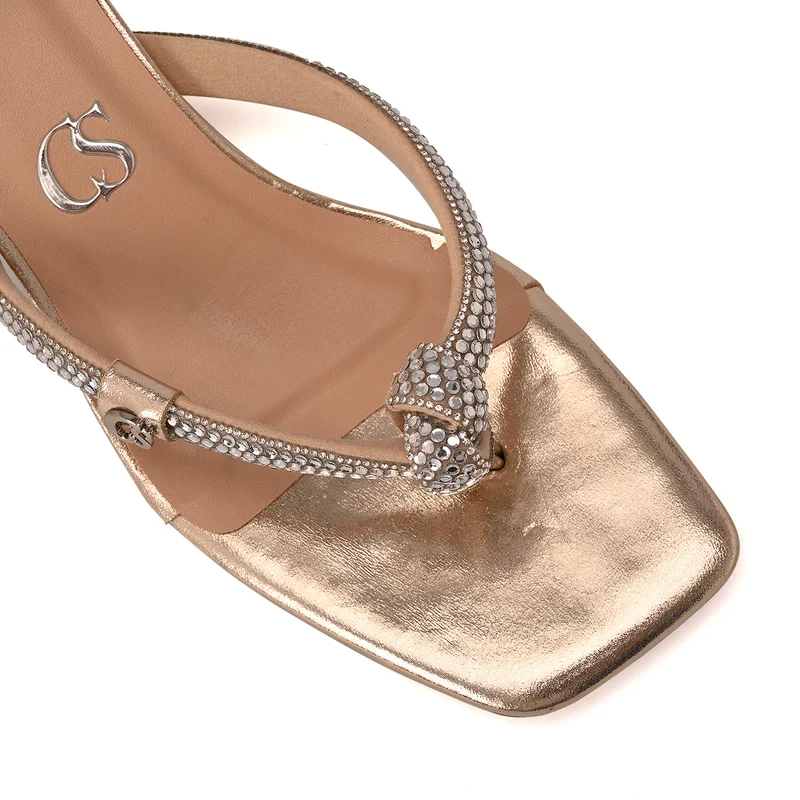 Carmen Steffens  Golden Crystal Strap Mules for Women | Best Price UAE